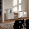 LIBA LB 05A, TV stolik s osvetlenim na nozickach, hodvabna biela dub vincenza 5